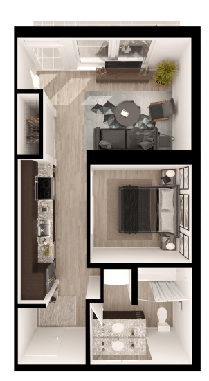 Floor plan for 1 bed, 1 bath, 536 sqft